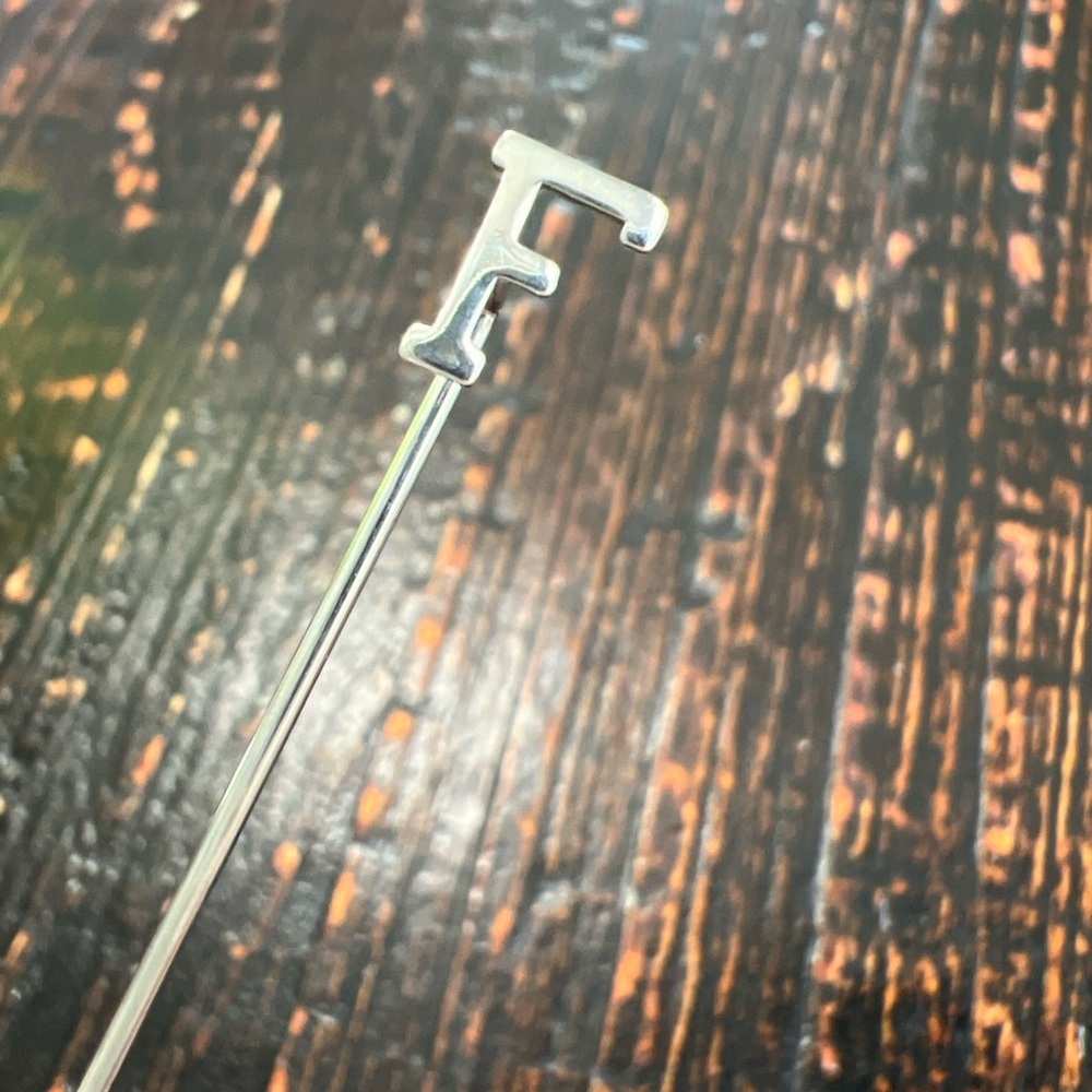Vintage Initial Letter F Silver Tone Stick Pin